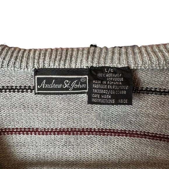 Vintage Andrew St John Long Sleeve V Neck Sweater Striped, Large - Picture 6 of 12
